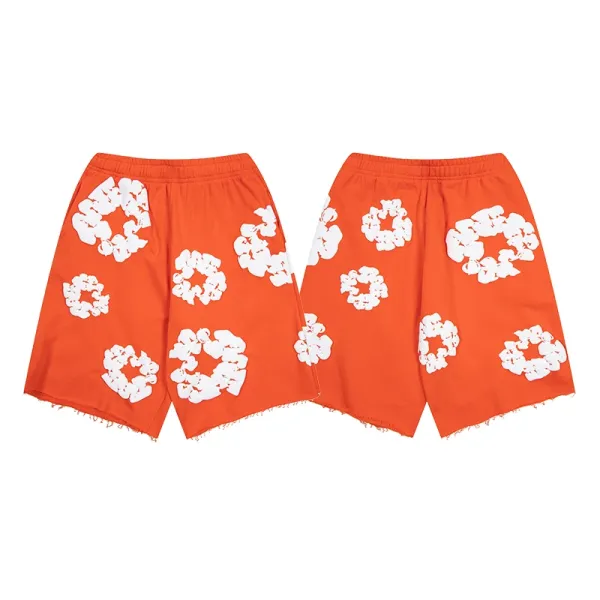 Design Floral Print Orange Shorts - 1