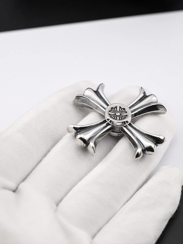 Design Ornate Fleur-de-Lis Cross Pendant Silver Jewelry - 2