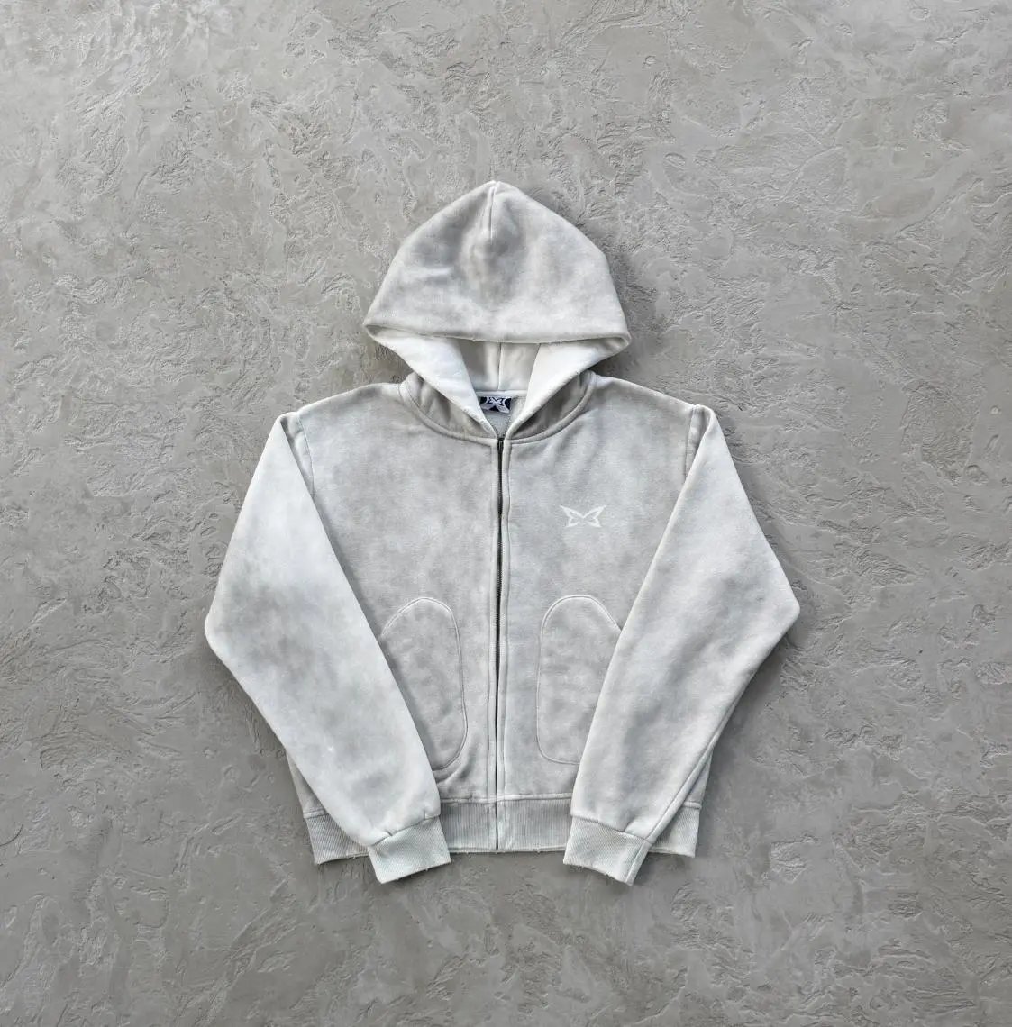 MUTA Jackets Hooded zip-up shell jacket with multiple zip pockets — Dirty-fleece hoodie