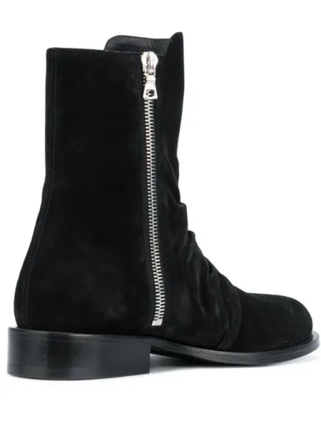 Design Ruched Suede Ankle Boots with Side Zipper Black Boots - 2