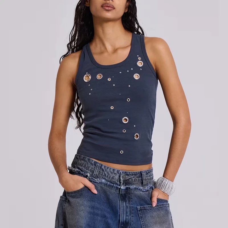 Other Tank Grommet Eyelet Rhinestone Navy Blue