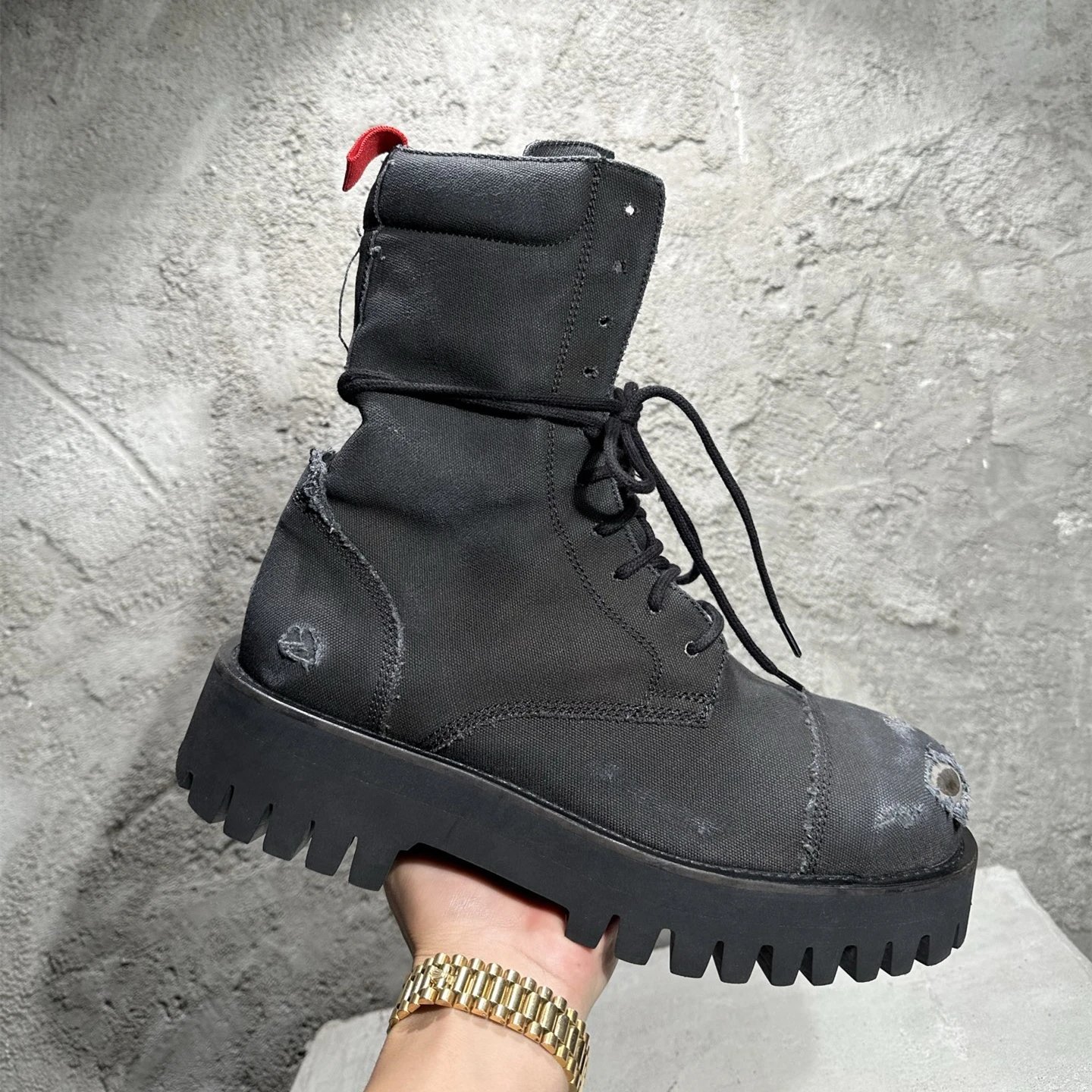 Rick Owens DRKSHDW Canvas Combat Boot Black