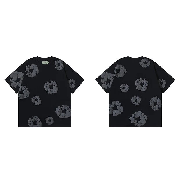 Design Abstract Floral Print Black T-Shirt - 1