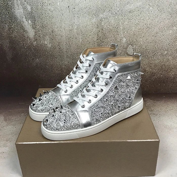 European Style Spring and Autumn Celebrity-Inspired Cl Men's High-Top Shoes with Sea Cucumber Studs and Red Soles, Genuine Leather Women's Shoes, Trendy Nightclub ShoesProduct LinkRefresh