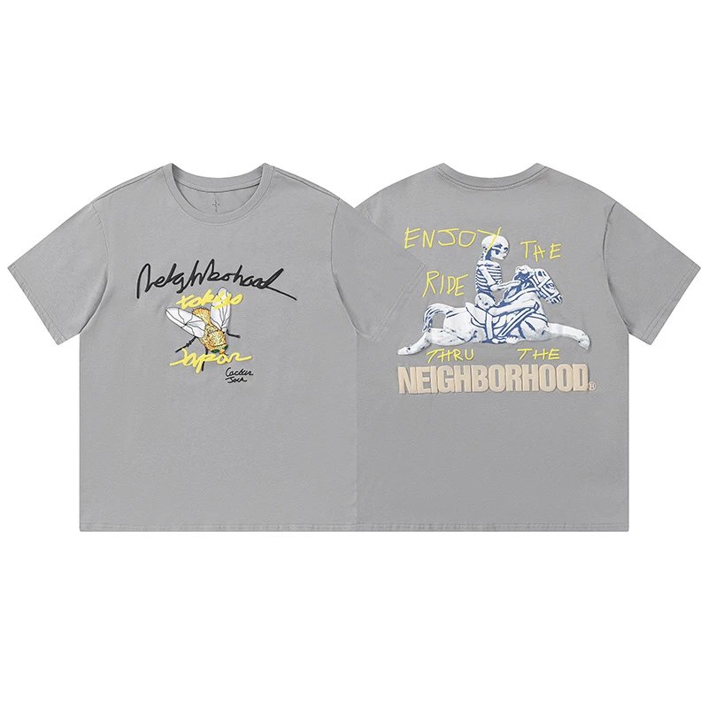 Travis Scott Neighborhood Cactus Jack T-shirt Enjoy The Ride Fly Grey