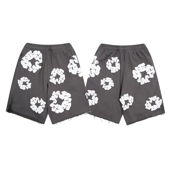 Design Floral Print Distressed Hem Shorts Gray - 1