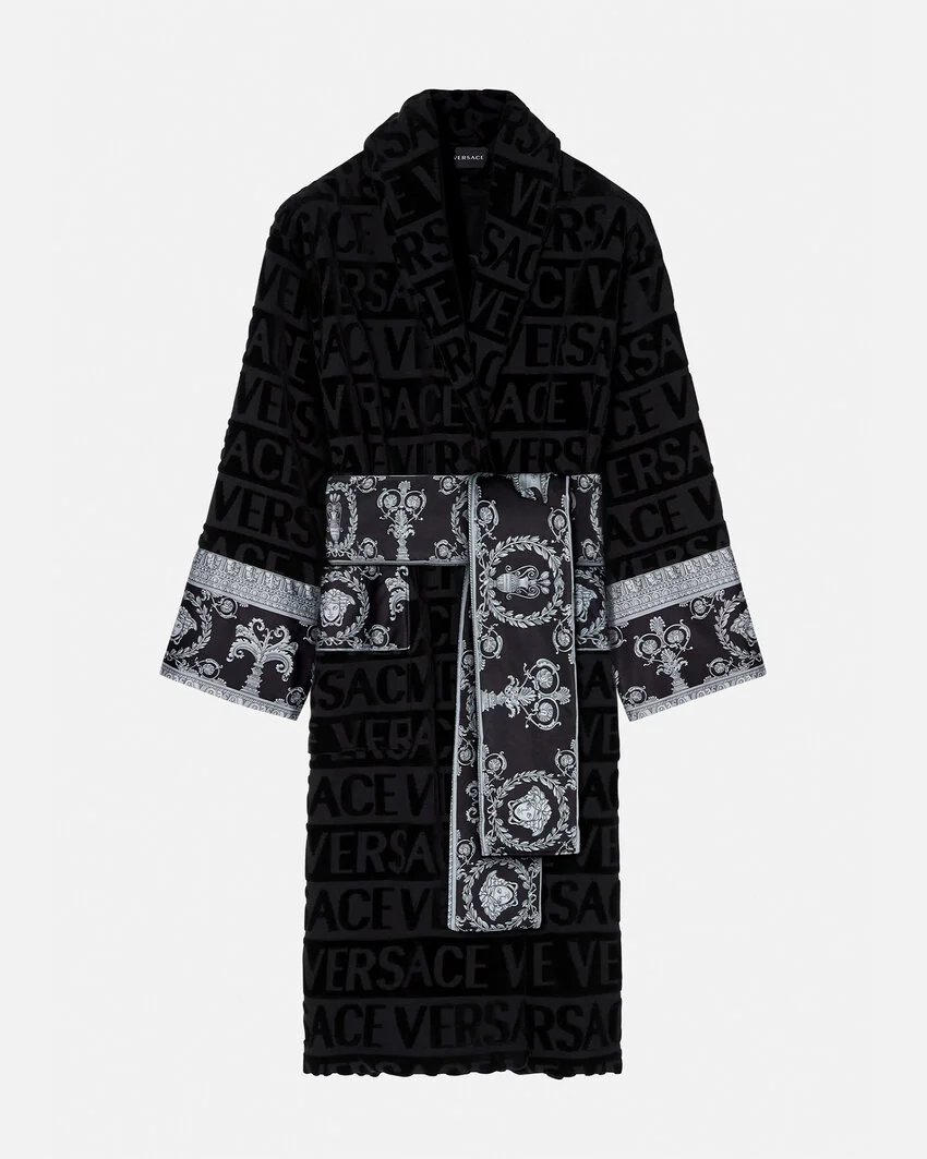 Versace Logo-Print Robe Black Sleepwear
