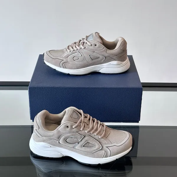 Design Chunky Sneakers Beige Mesh Suede Sneakers - 1