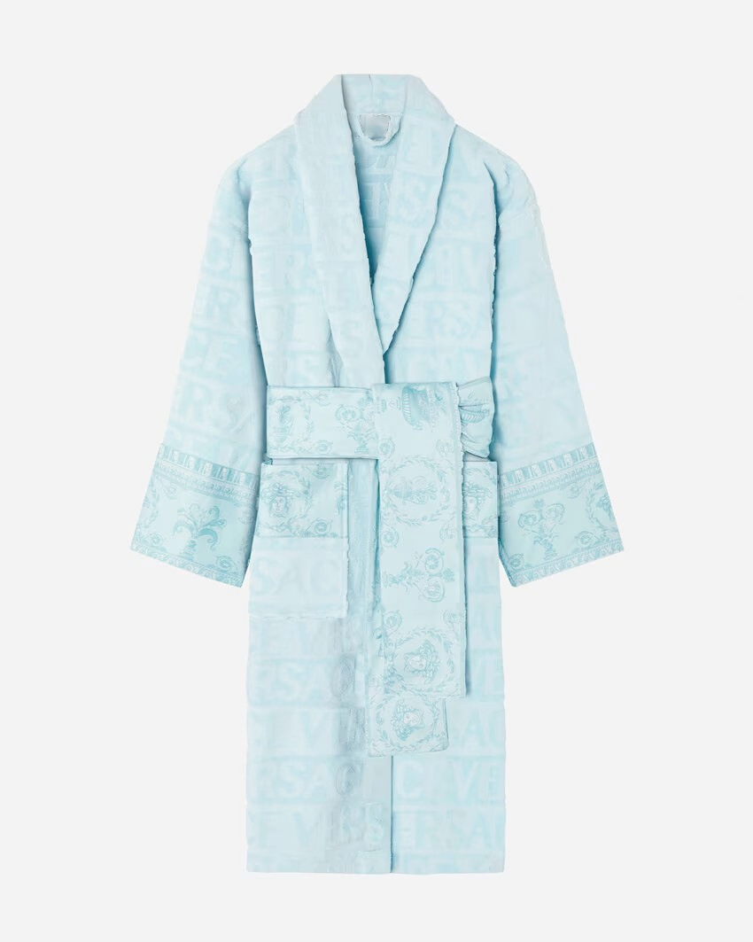 Versace Barocco Jacquard Bathrobe Light Blue Sleepwear