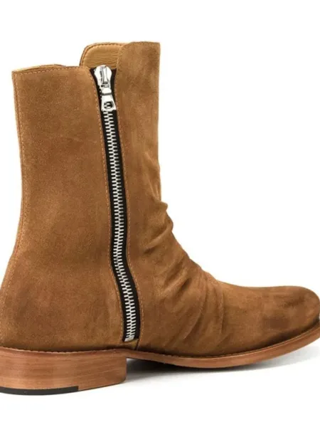 Design Ruched Suede Ankle Boots with Side Zipper Black Boots - 3