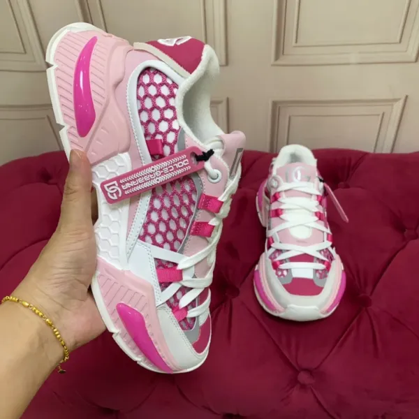 Dolce & Gabbana DG Run Pink White Mesh Chunky Sneakers - 1