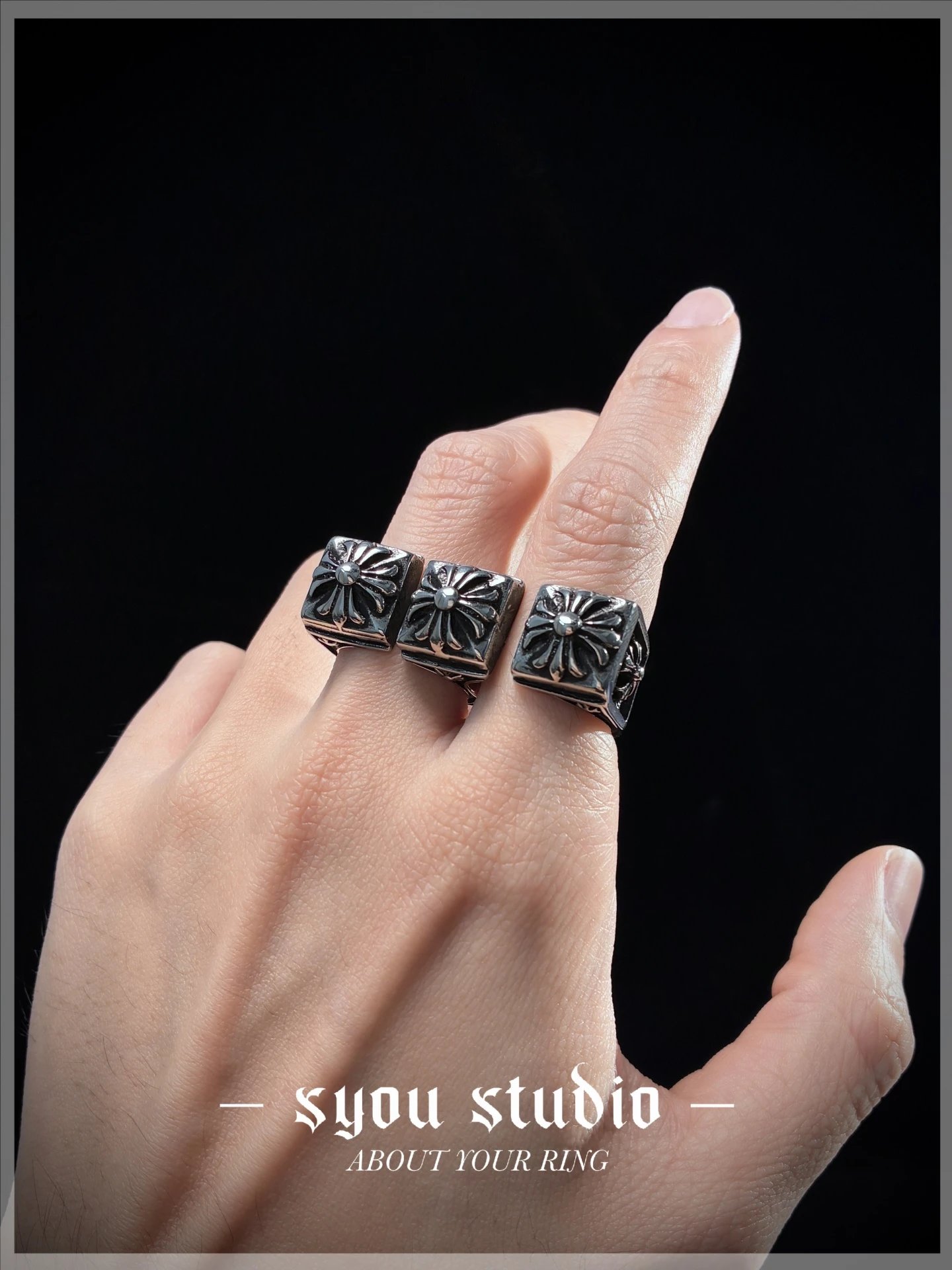 Syou Double Ring Ch Titaniumsteel Ring Niche Style designFashion Stylish Trendy Retrojewelry Ins Wind Gothic Trendy