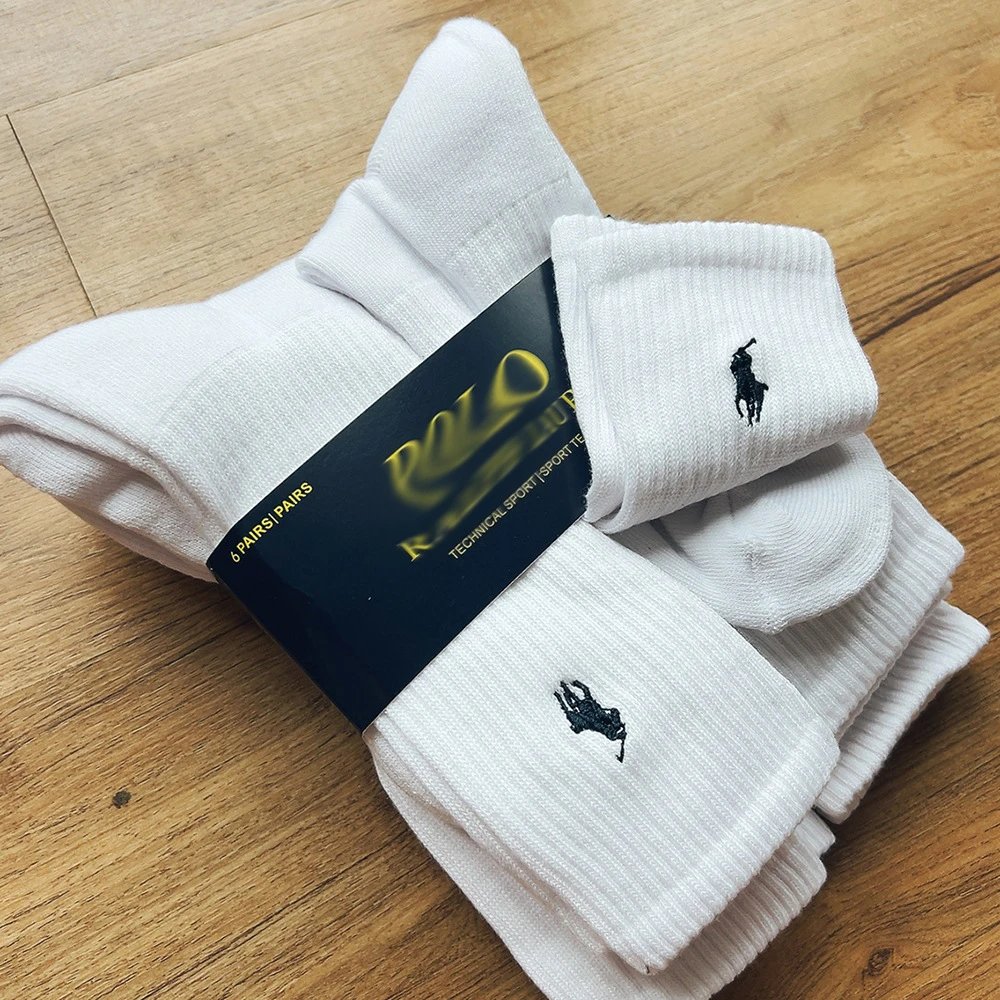 Paul  Pony High-Top 6-Pair Pack Quick-Drying Polyester-Cotton Socks Casual Sports Towel-Soled Men's Socks Sports Socks