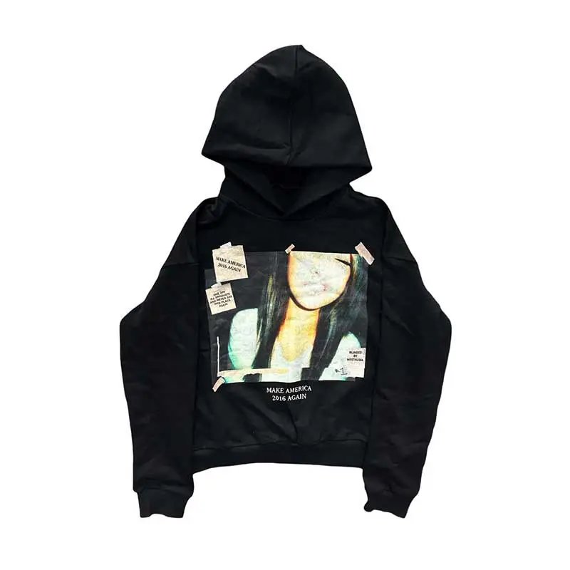 Prism 90S Subculture Character Patchwork Oversized Loose Winter Warm Unisex Hooded Sweatshirt