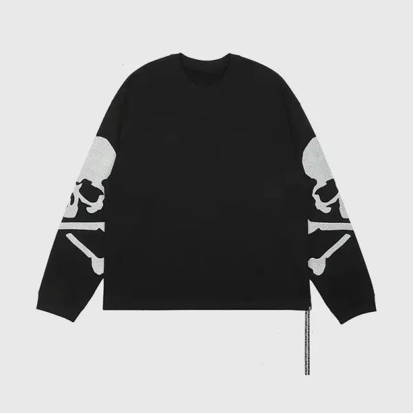 Design Skull Print Long Sleeve Tee Black T-Shirts - 1