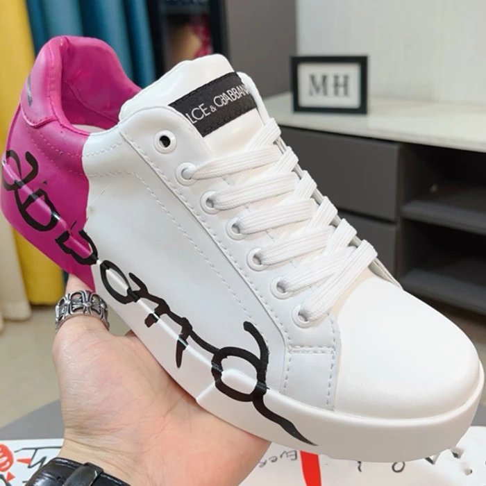 Design Graffiti-Print Leather Sneakers White Silver - 2