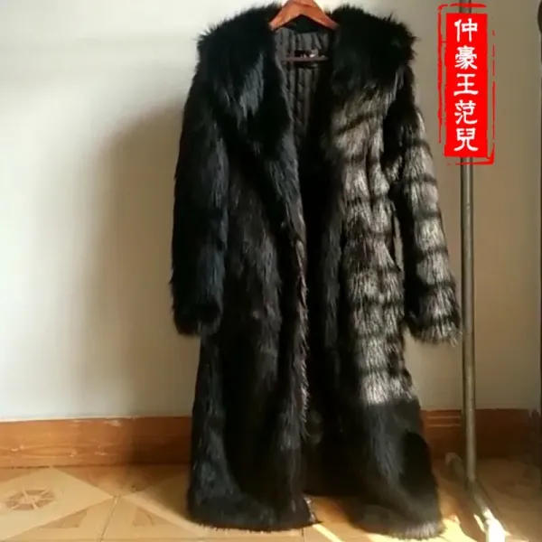 Design Faux Fur Long Coat Black and Gray Striped Outerwear.coat - 1