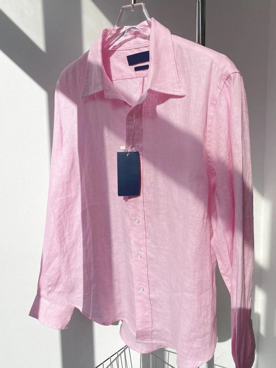 2025 Spring/Fall New Arrival Pink Linen Cotton Shirt Women's Long Sleeve Single-Breasted Casual Solid Office Blouse