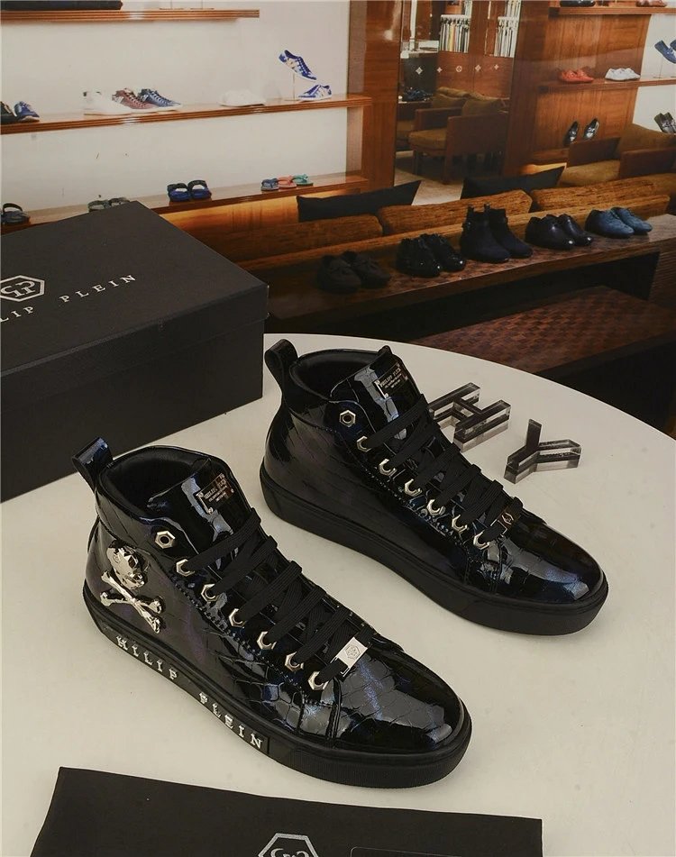 Men's High-Top Sneakers Korean Style Versatile 2022 New Casual Sports Genuine Leather Breathable Patent Leather Skate Shoes