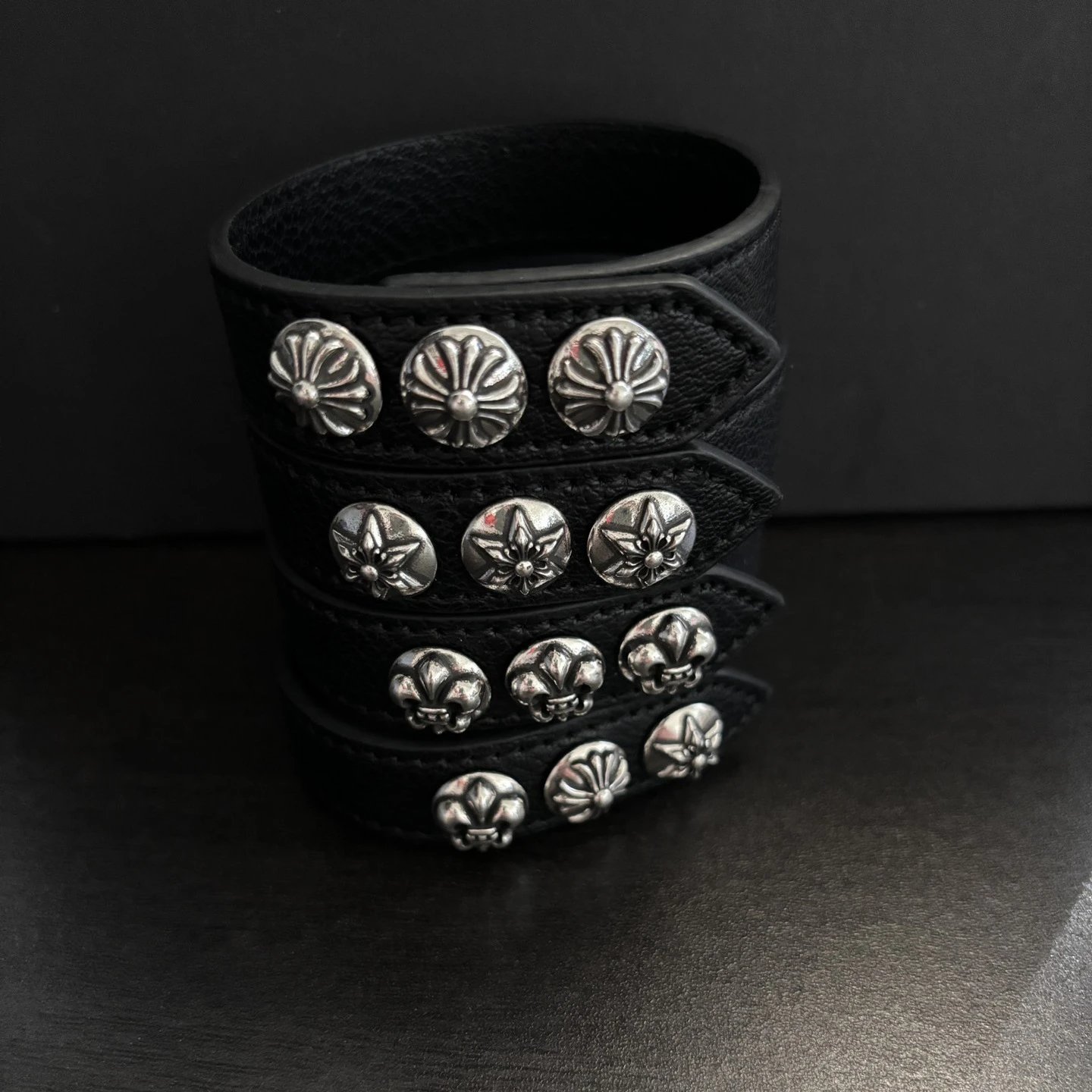 Amei Kaji Thai Silver CrossLeather Couple Bracelet Platedwith $925 Sterling SilverSix-Pointed Star Vintage BoldBracelet For Men Trendy
