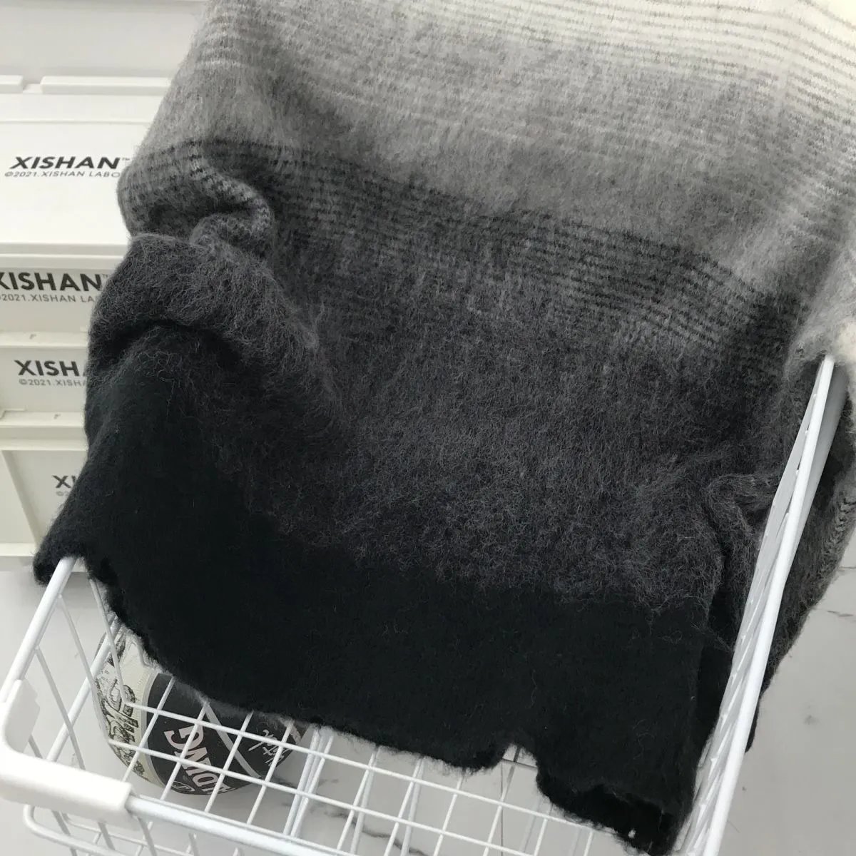 工厂高质量渐变马海毛提花针织衫宽松羊毛off 14