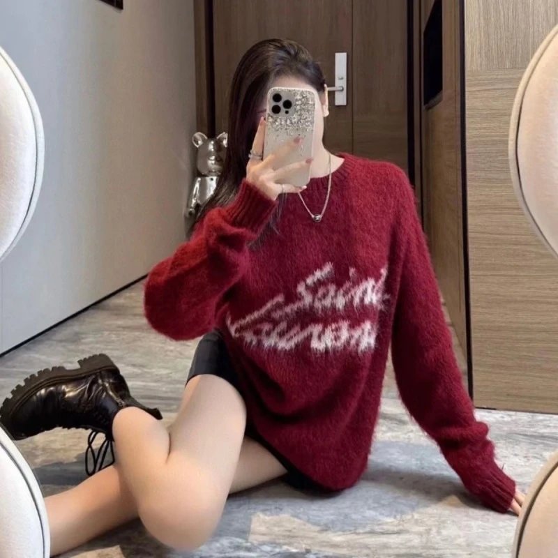 Saint Laurent Logo Intarsia Mohair Sweater Black - 9