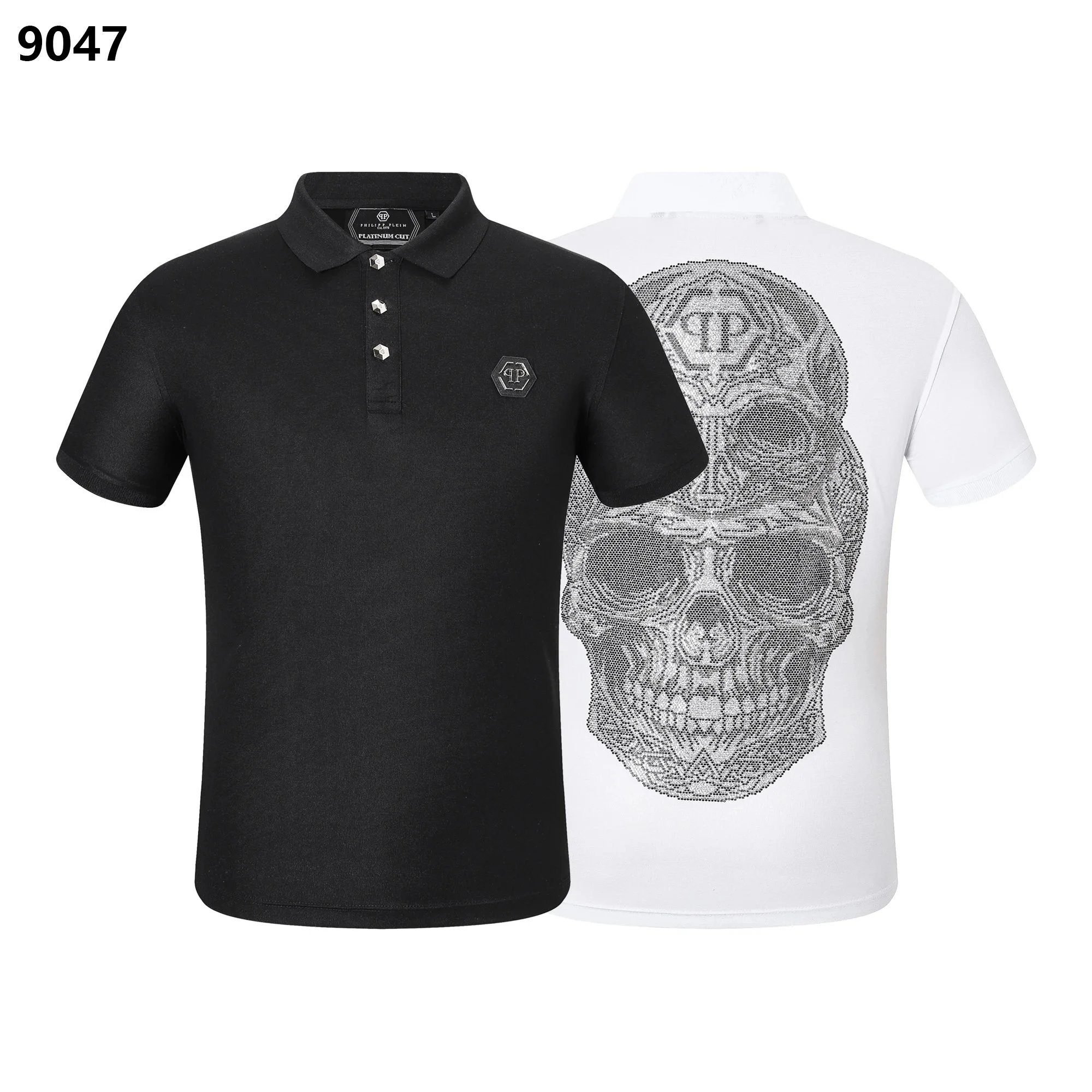 Philipp Plein Platinum Cut Skull Embroidered Polo Shirt Black and White - 7