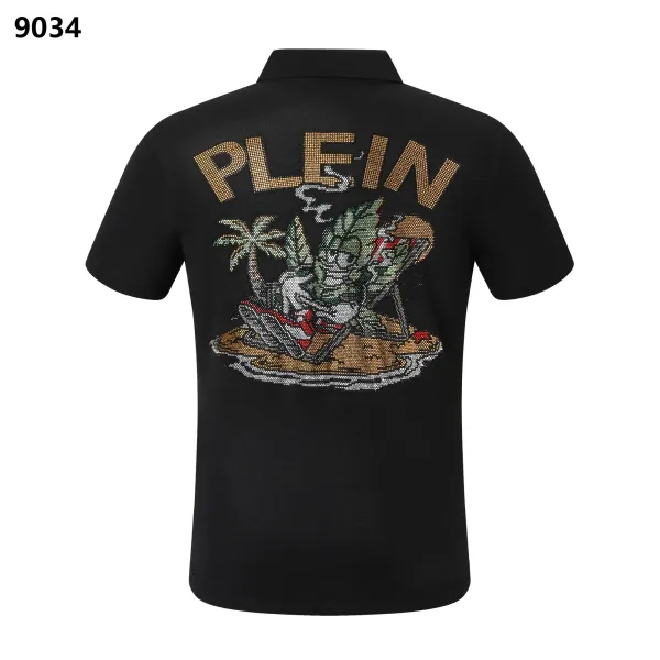 Philipp Plein Crystal-Embellished Tropical Skull Polo-Shirt Black - 1