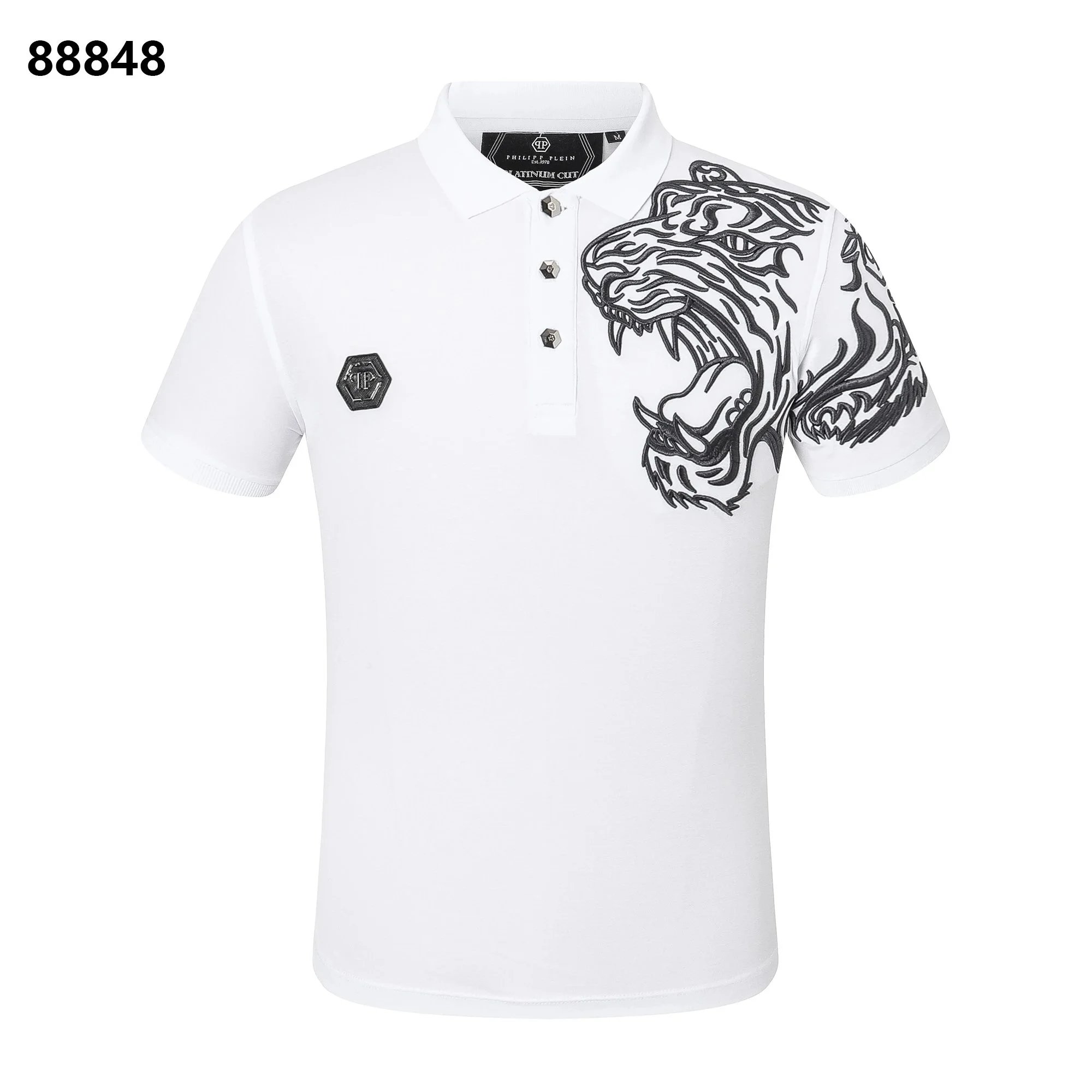 Philipp Plein Platinum Cut Tiger Embroidery White Polo Shirt - 1