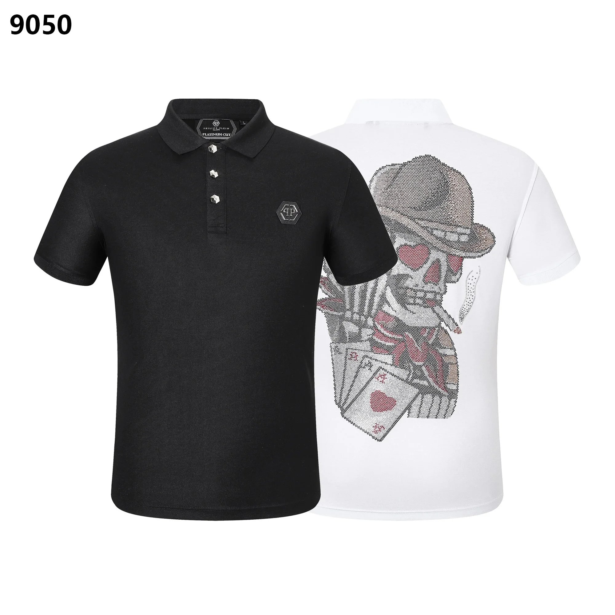 Philipp Plein Platinum Cut Skull Embroidered Polo Shirt Black and White - 5