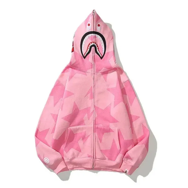 A Bathing Ape Shark Hoodie Pink Star Camo Zip-Up Hoodie - 1