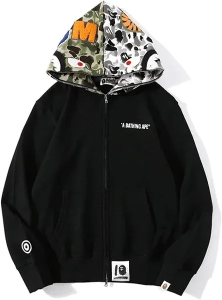 A Bathing Ape Camo Split Hoodie Black - 1