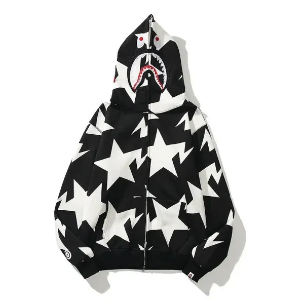 A Bathing Ape Shark Star Hoodie Black and White - 1