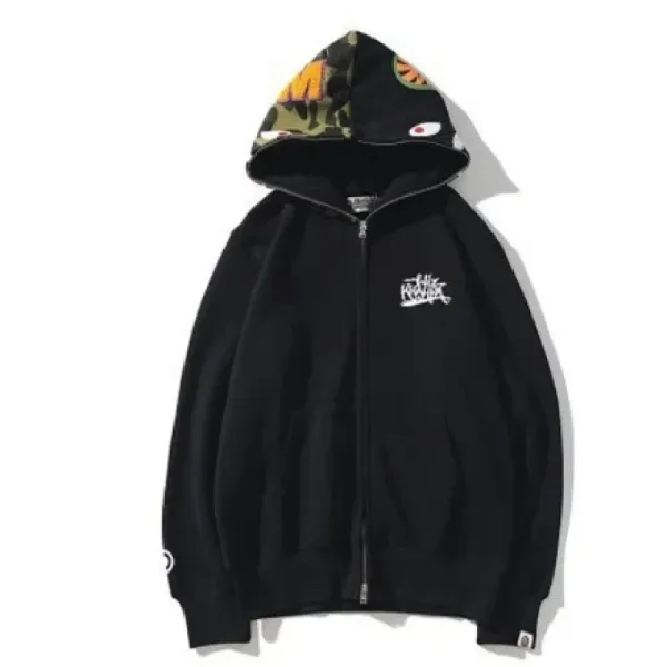 A Bathing Ape Shark Hoodie Black Camo Hooded Sweatshirt - 1