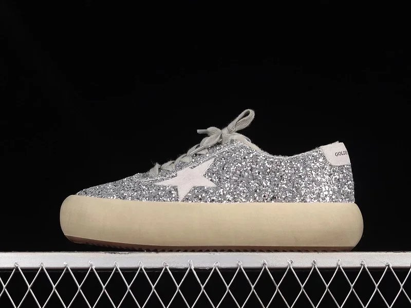 Golden Goose Space-Star Low Glitter Silver Sneakers