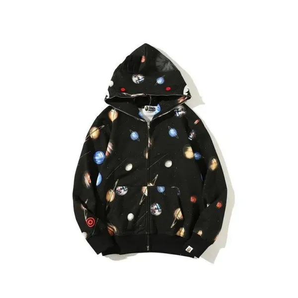 A Bathing Ape Space Planet Print Full-Zip Hoodie Black - 1