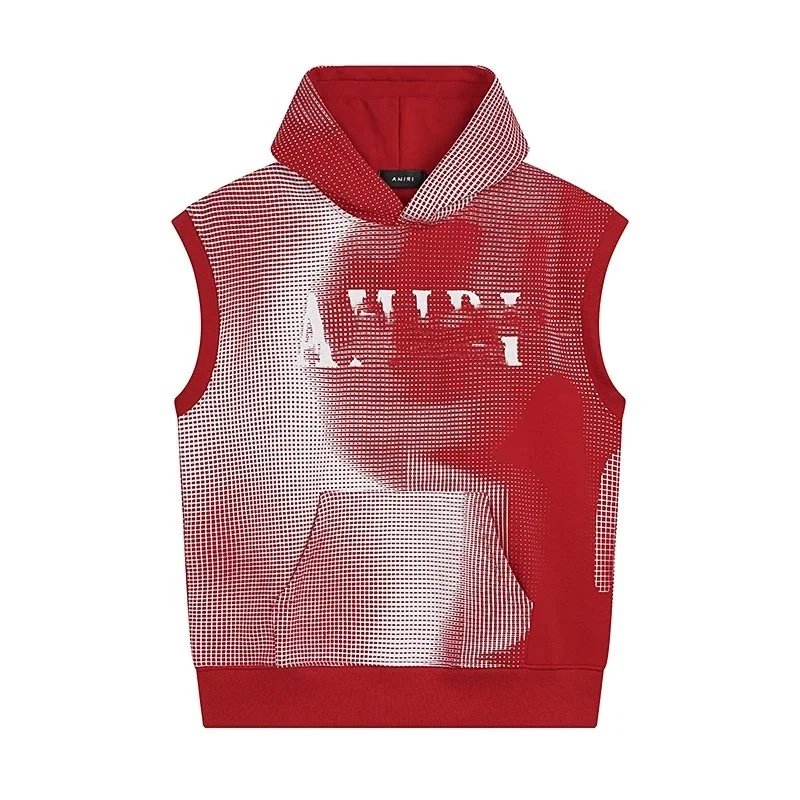 Amiri Pixelated Graphic Sleeveless Hoodie Red