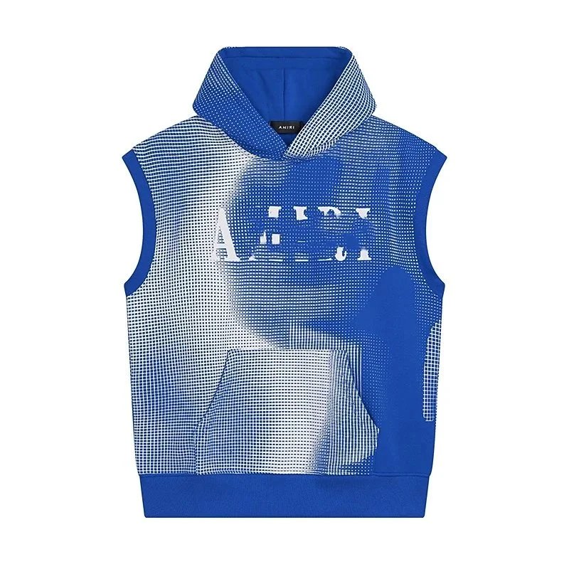 Amiri Pixelated Gradient Hooded Tank Top Blue