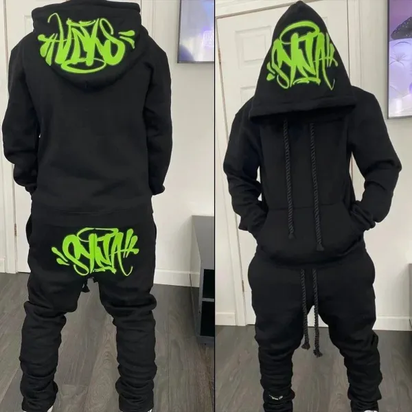 Off-White x Virgil Abloh Graffiti Hoodie and Sweatpants Set Black with Red and Green Spray Paint Print - 9