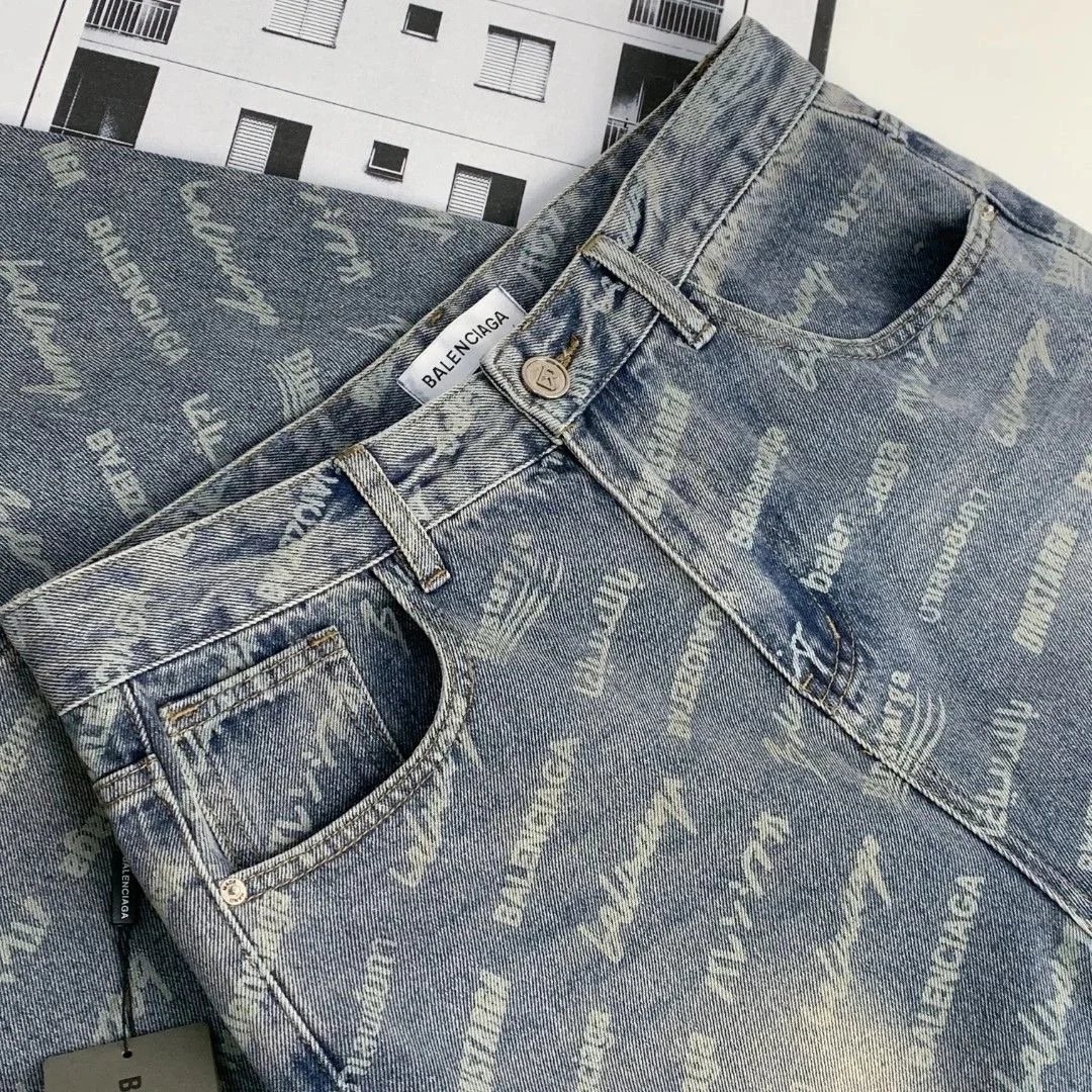 Balenciaga Graffiti-Print Straight-Leg Jeans Blue - 6