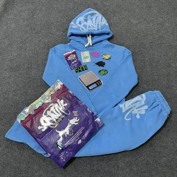 SOUR x Unknown Brand Blue Graffiti Hoodie and Sweatpants Set - 1