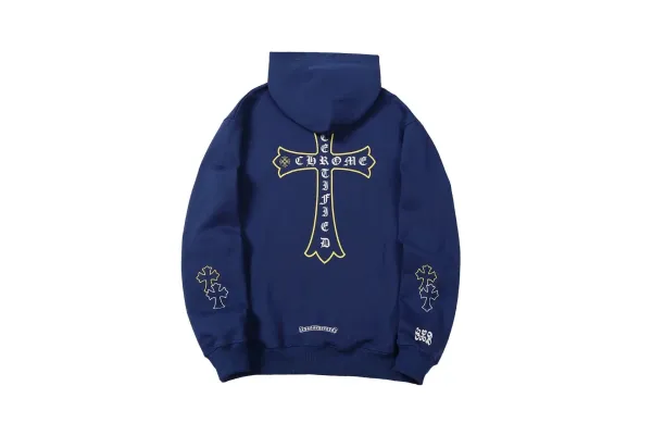 Chrome Hearts Cross Embroidered Navy Hoodie - 1