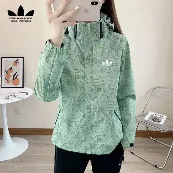 Adidas Originals Leaf Print Windbreaker Green Outerwear - 1