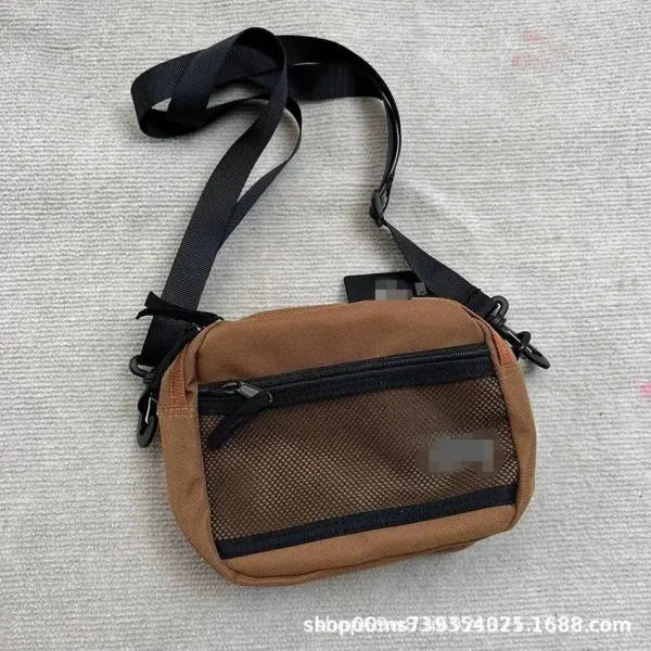 Design Mesh Panel Crossbody Bag Brown - 1