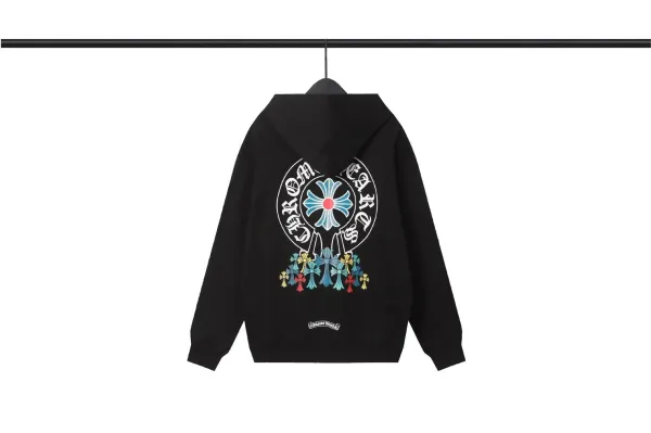 Chrome Hearts Floral Cross Embroidered Black Hoodie - 1