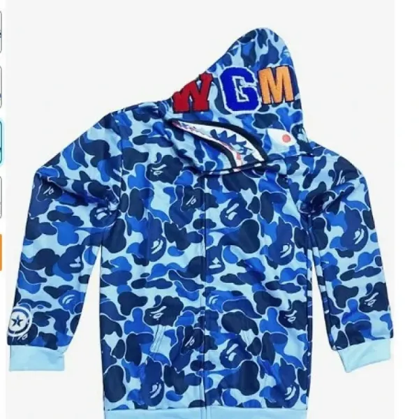 A Bathing Ape x WGM Blue Camo Shark Hoodie - 1