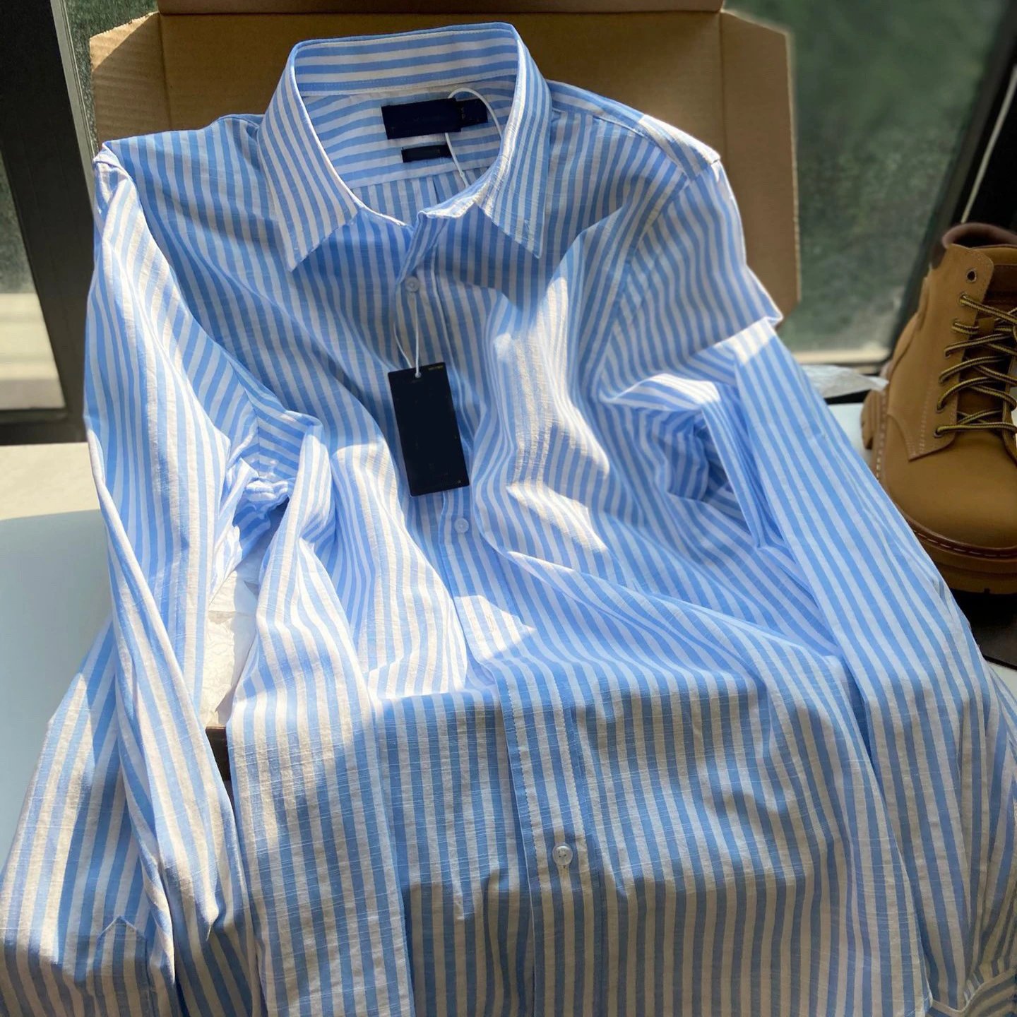 2025 autumn blue striped cotton linen long sleeved shirt, loose and thin linen shirt, women's casual top