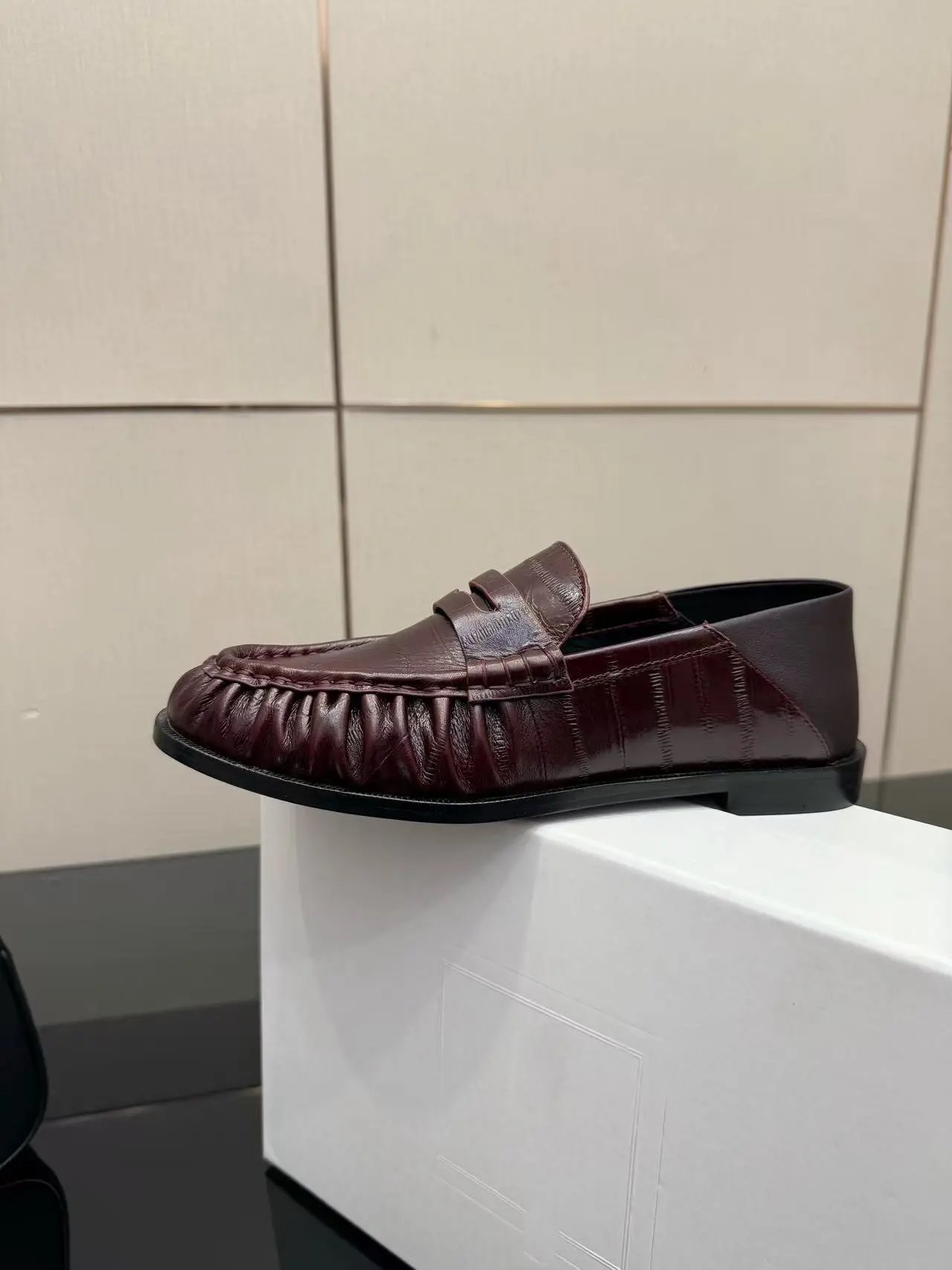 Cherry wine red stepping on feet