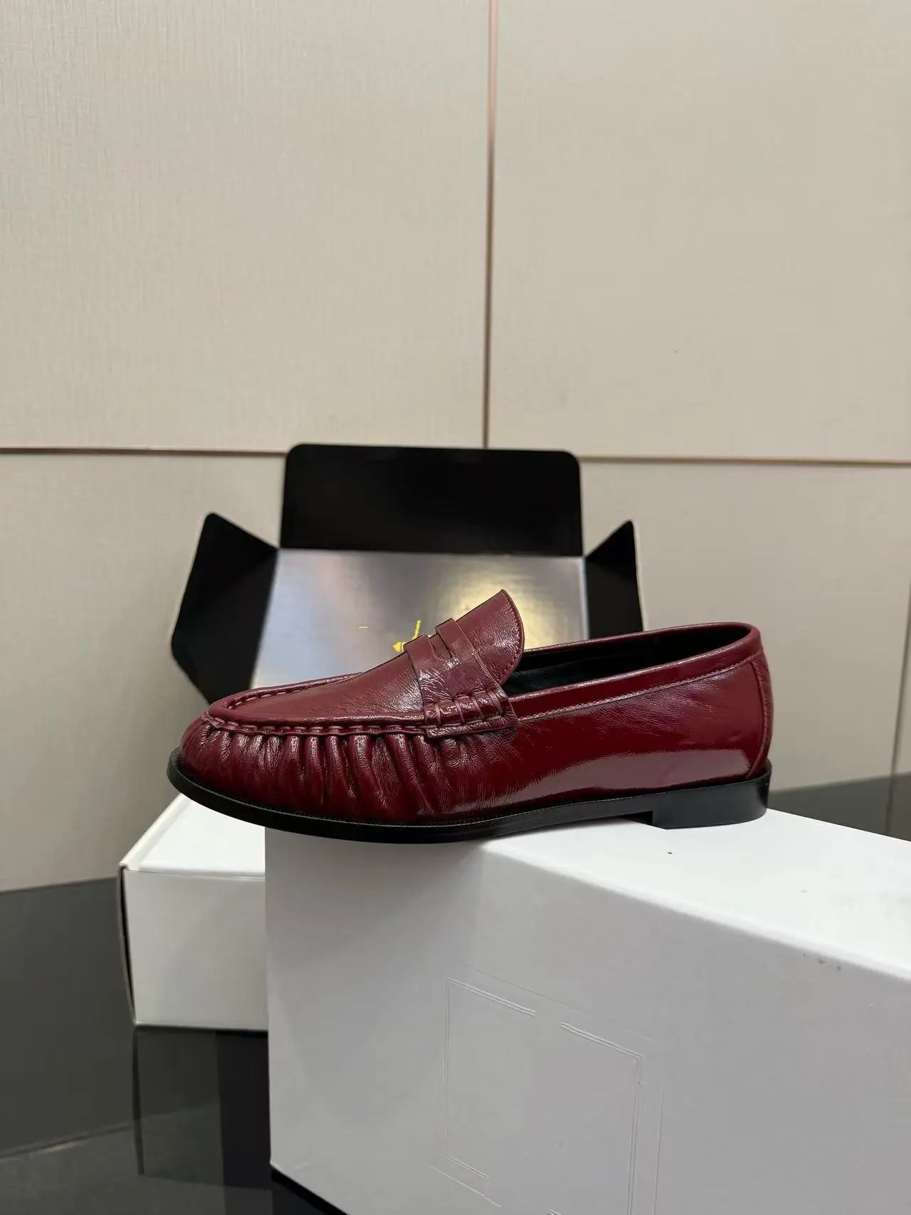 Wine red painted cowhide