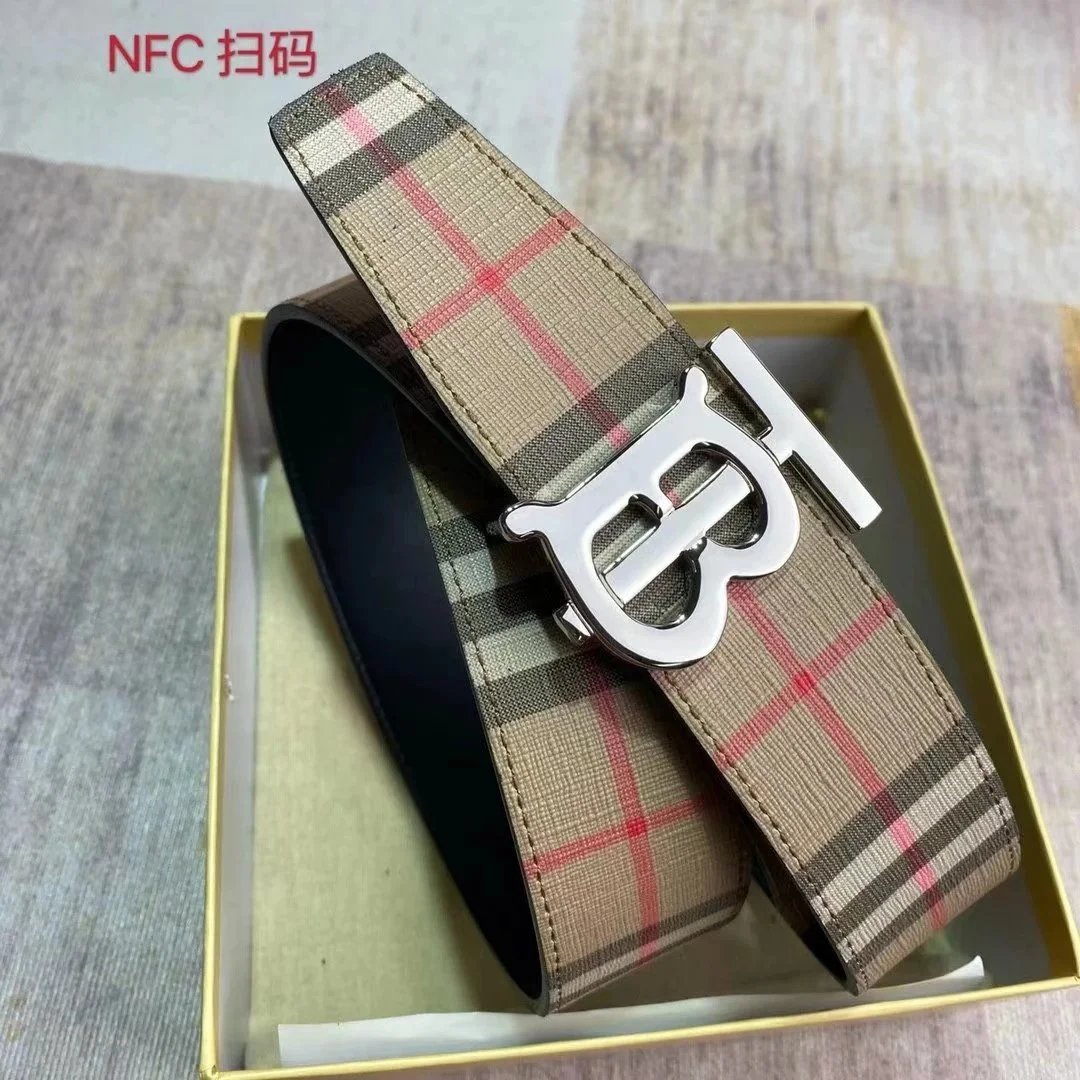 (No. 78) Belt TB Exclusive Logo Pattern Official Website Same Style with Double Sided Use Width: 4.0cm Exclusive Logo Leading Fashion Top Style